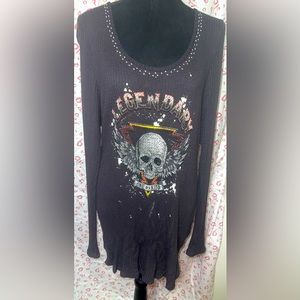 Plus size by Torrid: Dark Grey Rocker Long Sleeve Top with Studded Collar